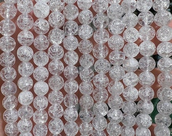 90 cracked rock crystal beads in 4mm, 6mm (x63), 8mm (x48), 10mm (x38) Grade AAA, stone bead, cracked rock crystal bead