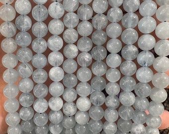 90 natural aquamarine pearls in 4mm, 6mm (x63), 8mm (x48), 10mm (x38) Grade AAA+, semi precious stone bead, stone wholesaler