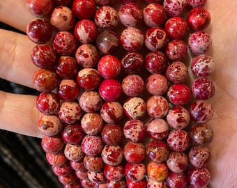 90 red Imperial Jasper beads in 4mm, 6mm (x63), 8mm (x48), 10mm (x38) Grade AAA, semi-precious stone bead, Imperial Jasper