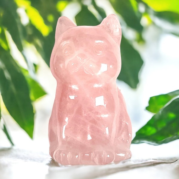 Sculpture de chat animaux en quartz rose