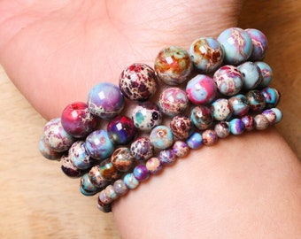 Bracelet Jaspe impérial multicolore en perles naturelles 4/6/8 mm