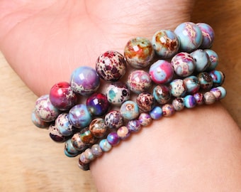 Multicolored Imperial Jasper bracelet in natural beads 4/6/8 mm