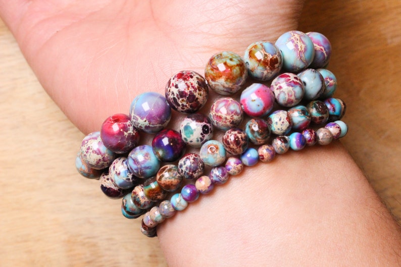 Bracelet Jaspe impérial multicolore en perles naturelles 4/6/8 mm image 1