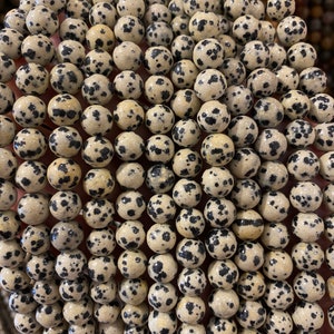 90 natural Dalmatian jasper beads in 4mm, 6mm (x63), 8mm (x48), 10mm (x38) Grade AAA, semi precious stone bead, Dalmatian jasper