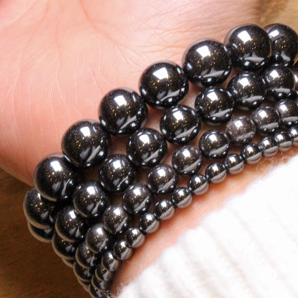 Bracelet Hematite magnetique en perles naturelles 4/6/8/10/12 mm