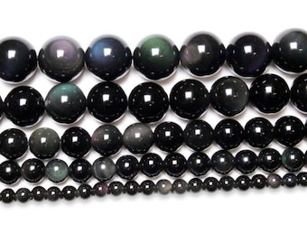 90 Obsidian celestial eye beads in 4mm, 6mm (x63), 8mm (x48), 10mm (x38) Grade AAA, semi-precious stone beads, obsidian beads