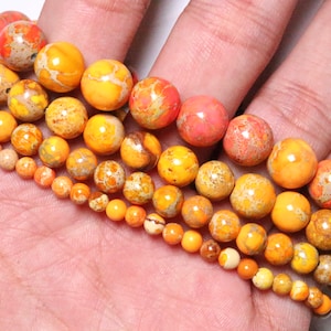 Orangefarbenes Imperial-Jaspis-Armband aus Naturperlen 4/6/8 mm