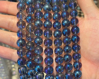 90 Aqua aura blue beads in 4mm, 6mm (x63), 8mm (x48), 10mm (x38) Grade AAA, semi precious stone bead, natural aqua aura bead
