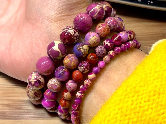 Bracelet Perles Jaspe Impérial Multicolore Sur Mesure - Fait Main, Sans Fermoir, Neuf