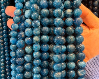 90 natural blue apatite beads in 4mm, 6mm (x63), 8mm (x48), 10mm (x38) Grade AAA+, semi-precious stone beads, stone wholesaler