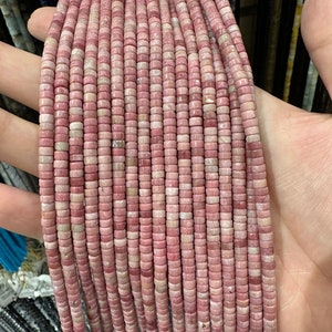 Koralik Heishi z różowego rodonitu 4x2 mm, koralik Heishi z kamienia naturalnego