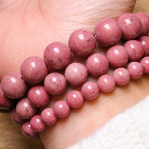 Pink Rhodonite bracelet in natural pearls 4/6/8/10/12 mm
