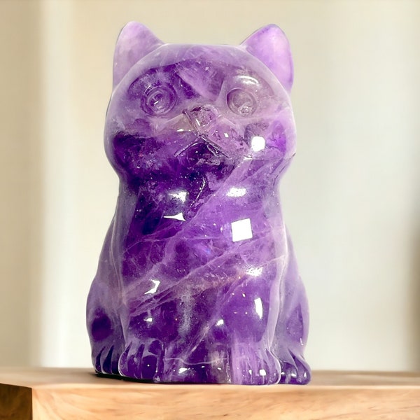 Sculpture de chat animaux en améthyste chevron