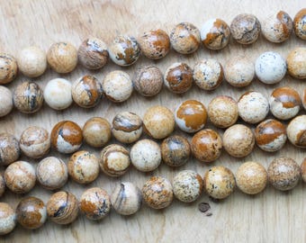 90 Natural Landscape Jasper Beads in 4mm, 6mm (x63), 8mm (x48), 10mm (x38) Grade AAA, Semi-Precious Stone Beads, Landscape Jasper