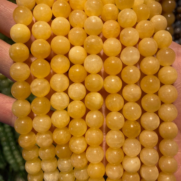 90 perline di calcite gialla naturale in 4mm, 6mm (x63), 8mm (x48), 10mm (x38) Grado AAA, filo di pietra naturale, perlina di calcite gialla