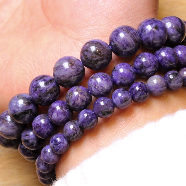 Charoite bracelet in natural pearls 4/6/8/10 mm