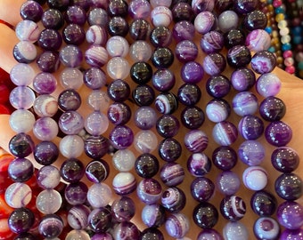 90 Purple Agate beads in 4mm, 6mm (x63), 8mm (x48), 10mm (x38) Grade AAA, semi-precious stone bead, purple agate bead