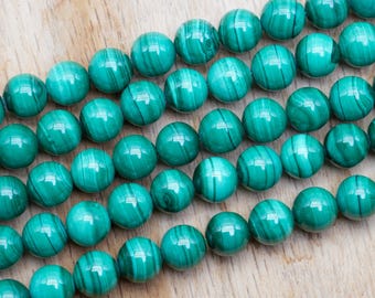90 AAA Malachite beads in 4mm, 6mm (x63), 8mm (x48), 10mm (x38) Grade AAA+, natural stone bead, natural malachite bead