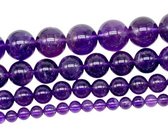 90 natural amethyst beads in 4mm, 6mm (x63), 8mm (x48), 10mm (x38) Grade AAA, semi-precious stone beads, stone wholesaler