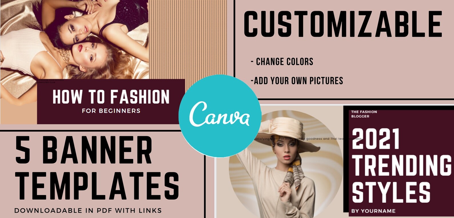 5 Editable Blog banner for Canva templates. site banner Etsy