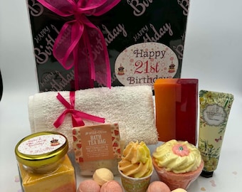 Ladies 21st Birthday Gift | SPA Mini Gift Box | Pamper Hamper | Birthday Present For Her | Mango Bath Bomb, Tart, T Bag, Dust & Melt