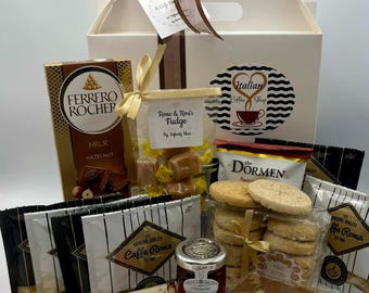 Mini Italian Coffee Hamper | Treat Gift Box | Cake Biscuits Fudge Chocolates | Quirky Gourmet Food Hamper | Ladies or Men | Couples to Share