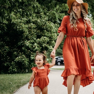 Rust Colored Midi High Low Mommy & Me Dresses-Matching Dresses-Family Photoshoot-Mommy and Me Dresses-Mom and Baby- Mother's Day Gift