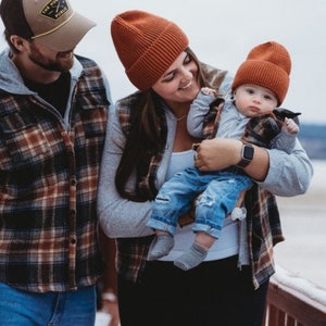 Hooded Grey & Rust Flannel Zip Jacket, Matching Mommy and Son, Mommy and Me, Matching Boy, Dad and Son, Family Matching, Mother's Day Gift