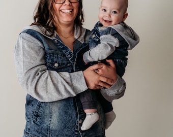 Hooded Denim Mommy and Me Jackets, Infant, Mother and Son, Mommy and Me, Matching Outfits, Mom and Boy, Family Matching, Mother's Day Gift