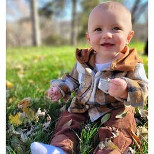 Baby Flannel Jacket, Brown Plaid Flannel, Gender Neutral, Mommy and Me, Sibling Matching, Mother's Day Gift, Boutique Fashion, Baby Clothes