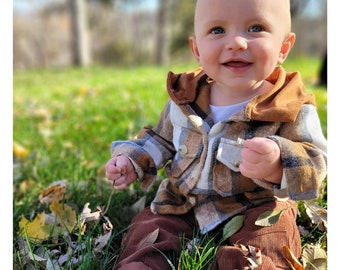 Baby Flannel Jacket, Brown Plaid Flannel, Gender Neutral, Mommy and Me, Sibling Matching, Mother's Day Gift, Boutique Fashion, Baby Clothes