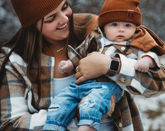 Hooded Brown Plaid Flannel Jacket, Matching Mommy and Son, Mommy and Me, Sibling Outfit, Infant, Family Matching, Mother's Day Gift, Baby