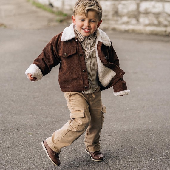 Boys Brown Corduroy Sherpa Jacket, Toddler Boy Fall Jacket, Brown Sherpa Lined Jacket, Boys Boutique Jacket, Family Photo Outfit