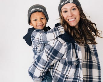 Navy & White Flannel, Matching Mom and Son Matching Outfits, Mommy and Me Outfits, Infant, Family Matching, Mother&#39;s Day Gift