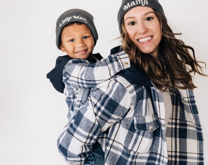 Navy & White Flannel, Matching Mom and Son Matching Outfits, Mommy and Me Outfits, Infant, Family Matching, Mother's Day Gift