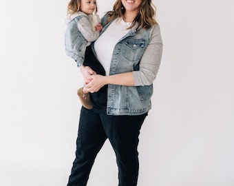 Hooded Denim Mommy and Me Jackets, Infant, Mother and Son, Mommy and Me, Matching Outfits, Mom and Boy, Family Matching, Mother&#39;s Day Gift