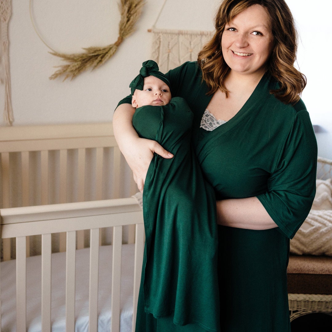 emerald green sweater dress women Maternity Evening Silk Emerald Belted Dress – Baby Couture main image 0