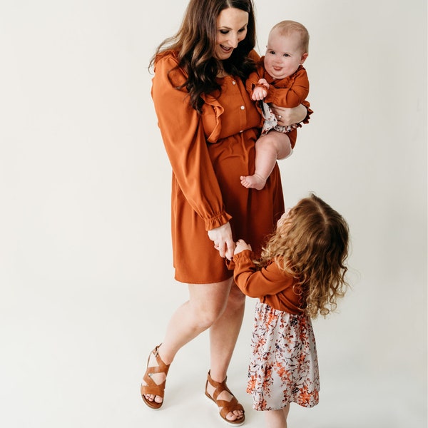 Toffee Brown Matching Mommy & Me Dress, Matching Dresses, Family Photoshoot, Mother and Son, Mom and Infant, Mother's Day, Family Photoshoot