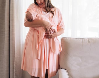 Blush Pink Hospital Robe and Swaddle Set, Rayon Blend, Newborn Gift