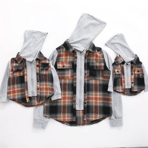 Hooded Grey & Rust Flannel Zip Jacket, Matching Mommy and Son, Mommy and Me, Matching Boy, Dad and Son, Family Matching, Mother's Day Gift