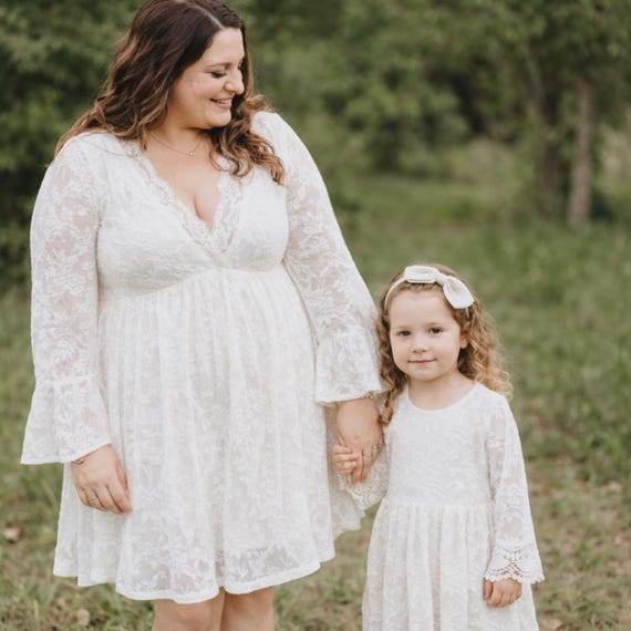 Ivory Lace Mommy and Baby Dresses, Matching Family Photos Outfit, Boho Style