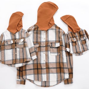 Hooded Brown Plaid Flannel Jacket, Matching Mommy and Son, Mommy and Me, Sibling Outfit, Infant, Family Matching, Mother's Day Gift, Baby