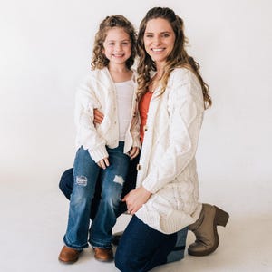 Ivory Cable Knit Mommy & Me Cardigan, Matching Mom Son Outfits, Mommy Me Outfits, Infant, Family Matching, Mother&#39;s Day Gift, Baby Sweater