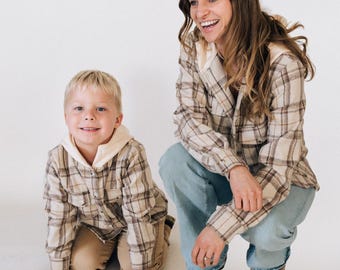 Beige Cream Tan Flannel, Matching Mom and Son Matching Outfits, Mommy and Me Outfits, Infant, Family Matching, Mother&#39;s Day Gift