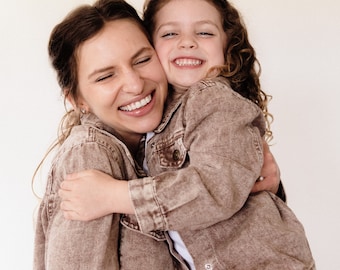 Brown Faded Denim Mommy & Me Jackets, Infant, Mother Son, Mommy and Me, Matching Outfits, Mom and Boy, Family Matching, Mother&#39;s Day Gift