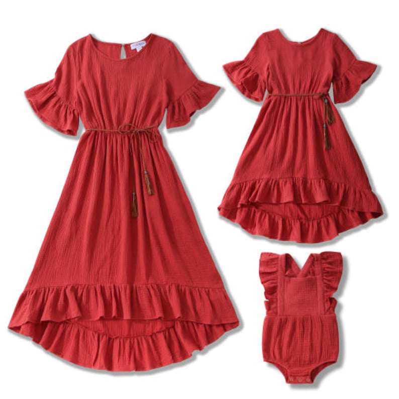 Rust Colored Midi High Low Mommy & Me Dresses-Matching Dresses-Family Photoshoot-Mommy and Me Dresses-Mom and Baby- Mother's Day Gift 