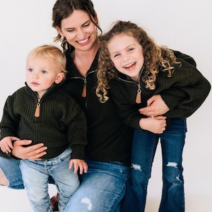 Green Knit Mommy & Me Sweater, Lantern Sleeves, Matching Mom and Son Matching Outfits, Mommy and Me Outfits, Infant, Family Matching, Girl&#39;s