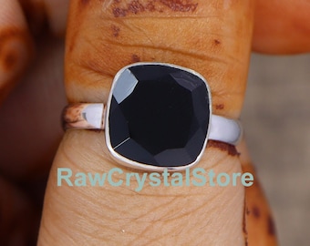 Handmade Black Onyx Ring: 925 Sterling Silver Bohemian Band