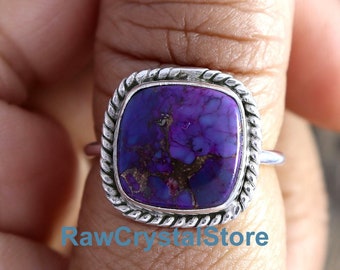 Handmade Purple Turquoise Ring: Cushion 925 Sterling Silver Ring