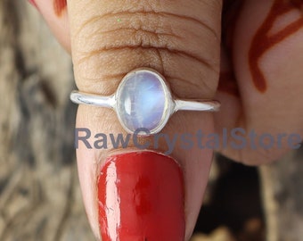 Moonstone Ring, Natural Blue Fire Moonstone Ring, 925 Sterling Silver Ring, Midi Ring, Gift for Her, Promise Ring, Wedding Band Women Ring